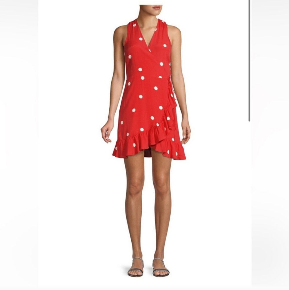 Rails Madison Scarlet PolkaDots Mini Wrap 100% Rayon dress Size L - Picture 9 of 16